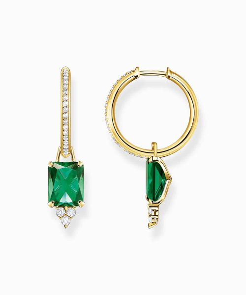 Thomas Sabo Hoop earrings with green and white stones gold plated