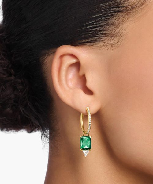 Thomas Sabo Hoop earrings with green and white stones gold plated - Bilde 2