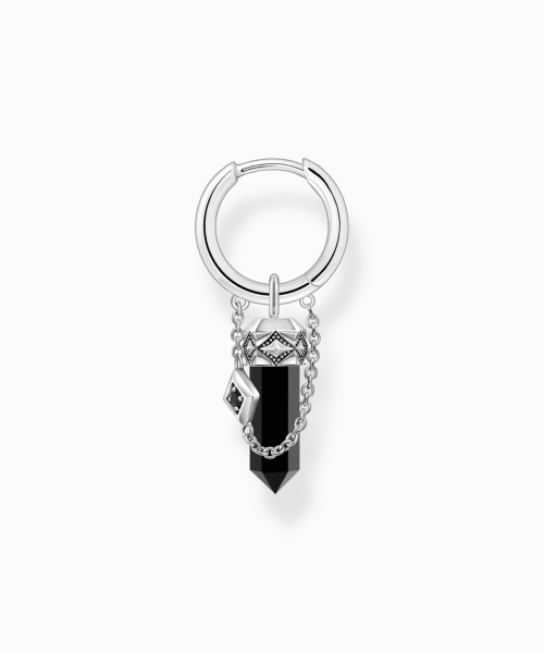 Thomas Sabo Silver blackened single hoop earring with onyx pendant - Bilde 2