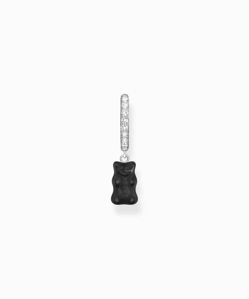 Thomas Sabo Silver single hoop earring with black Goldbears pendant & zirconia