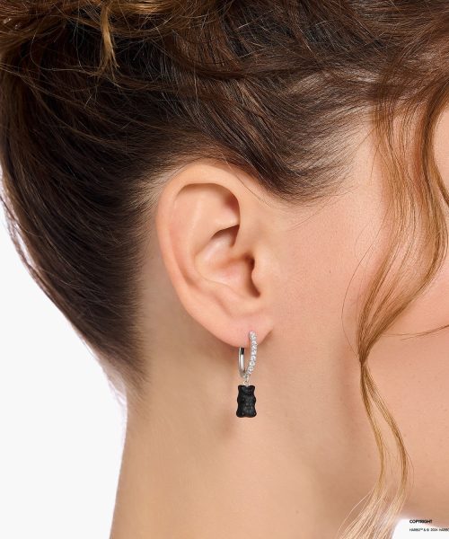 Thomas Sabo Silver single hoop earring with black Goldbears pendant & zirconia - Bilde 3