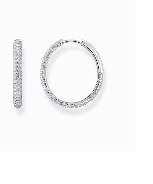Thomas Sabo Silver big thin hoop earrings with white zirconia