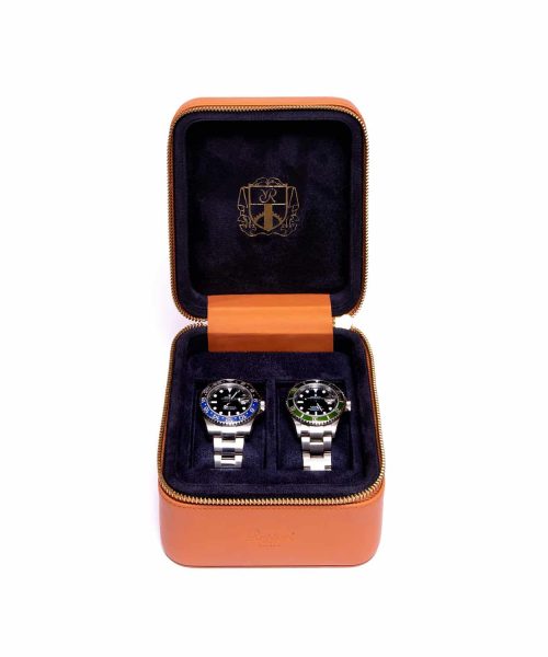 Hyde Park Two Watch Zip Case - Tan