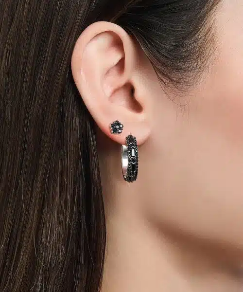 Thomas Sabo Silver blackened small ear studs with black zirconia - Bilde 2
