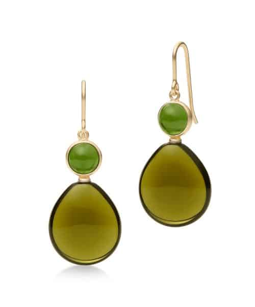 Julie Sandlau Prime Drop Earrings Moss Green and Olive Crystal