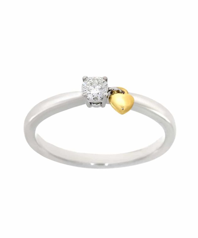 Diamantring i hvitt gull med gult gull hjerte 0.10ct TW.SI