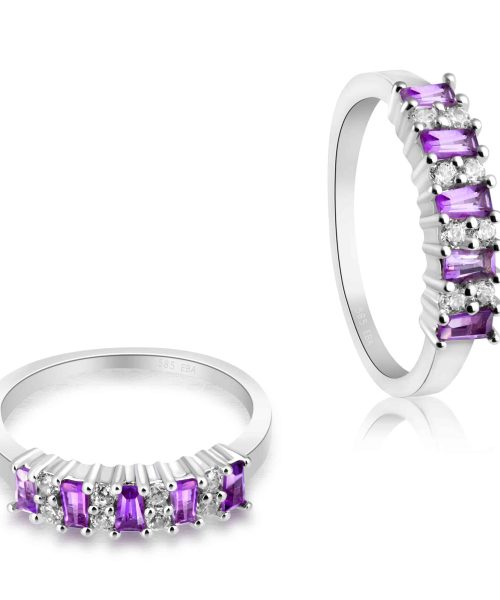Diamantring med ametyst i hvitt gull, 0.21CT TWSI - Bilde 2