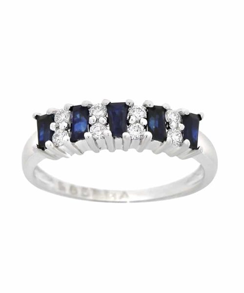 Hvitt gull ring med safirer og diamanter 0.21ct TW.SI