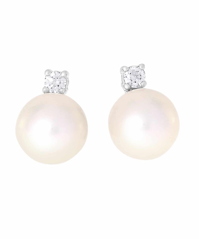 Hvitt gull ørepynt med perle og diamant 0.14ct TW.SI