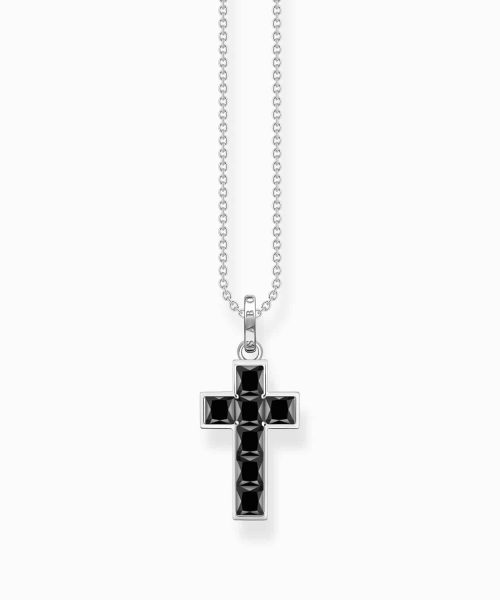 Thomas Sabo Necklace cross with black stones silver