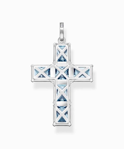 Thomas Sabo Pendant cross with aquamarine-coloured stones silver - Bilde 2