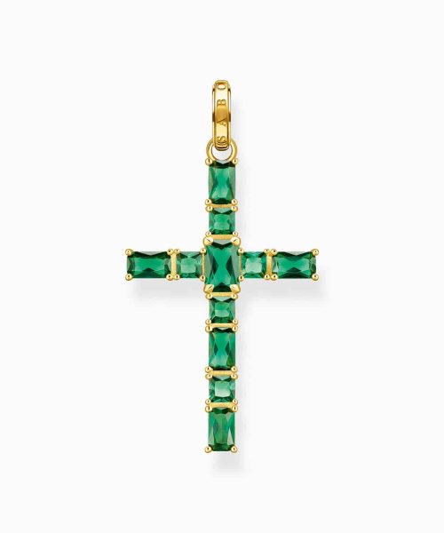 Thomas Sabo Pendant cross with green stones gold plated