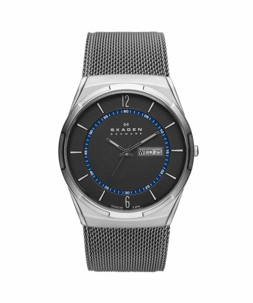 Skagen Melbye Titanium and Charcoal Steel Mesh Day-Date Watch - SKW6078