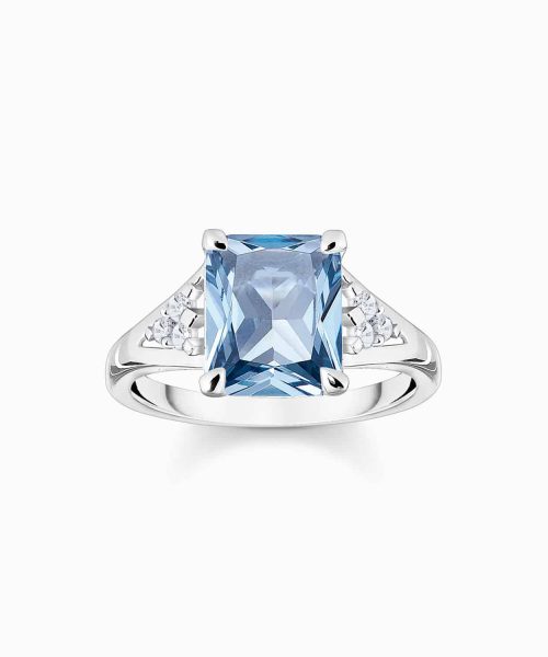 Thomas Sabo Ring with aquamarine-coloured and white stones silver