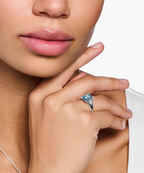 Thomas Sabo Ring with aquamarine-coloured and white stones silver - Bilde 2