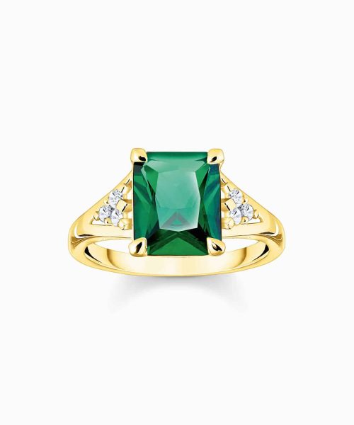 Thomas Sabo Ring with green and white stones gold plated