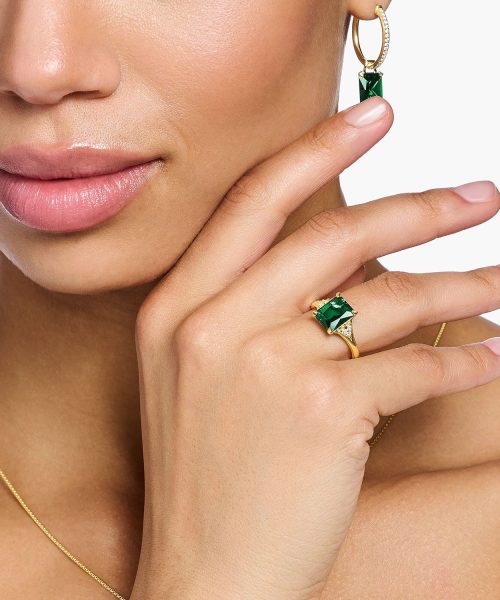 Thomas Sabo Ring with green and white stones gold plated - Bilde 2