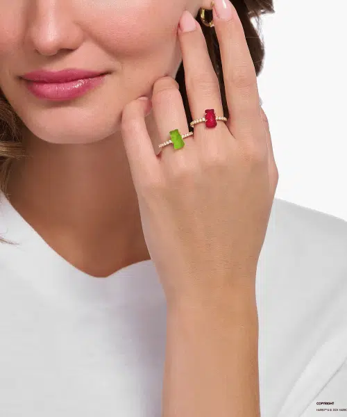 Thomas Sabo Gold-plated ring with green mini sized goldbears and zirconia - Bilde 3