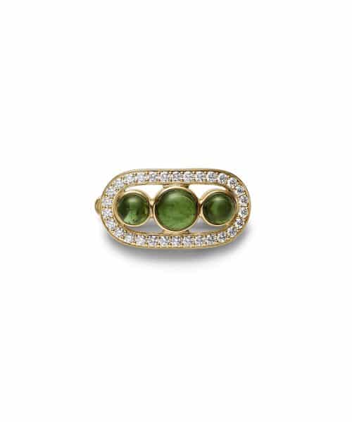 Julie Sandlau Heritage Hair Clip Green Tourmaline and F-G/VS brilliant cut diamonds