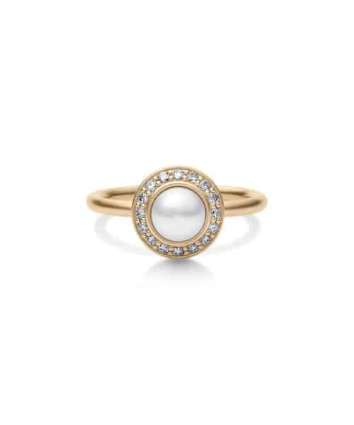 Julie Sandlau Elaine Ring I/SI brilliant cut diamonds with White Freshwater Pearl