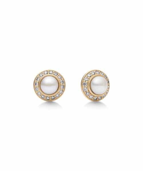 Julie Sandlau Elaine Earstuds I/SI brilliant cut diamonds with White Freshwater Pearl