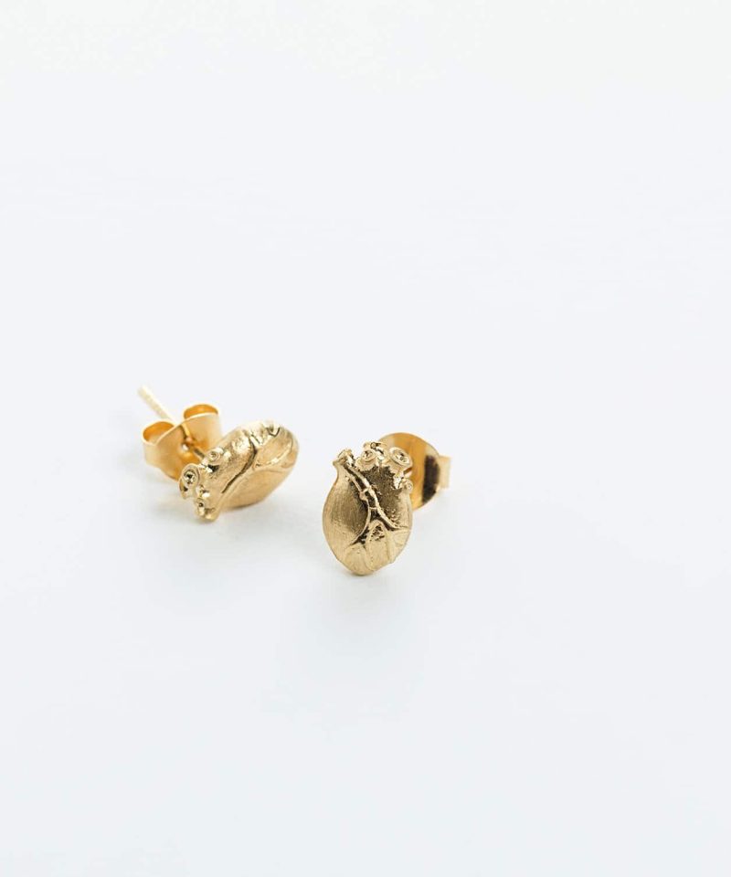 Gold Anatomic Heart Studs, 925 Silver - Bjørg